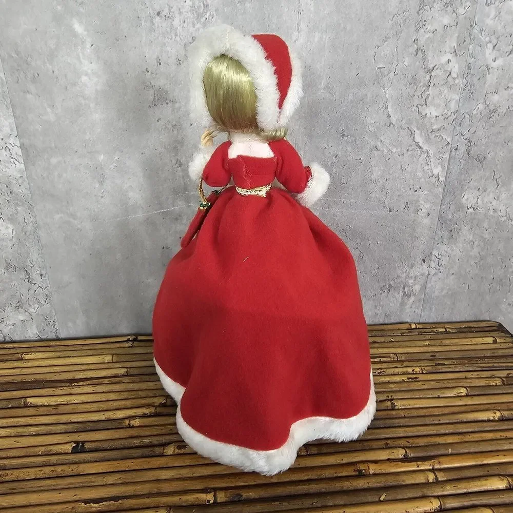 Vintage 70s Christmas Big Eye Stocking Doll Turning Music Box Silent Night AS IS